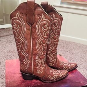 Circle G Brown Western Embroidered Leather Boots